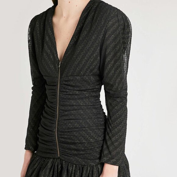 NWOT Maje black mesh metallic gold mini holiday dress, S - Picture 2 of 13